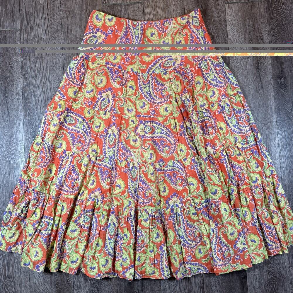 Ralph Lauren Orange Paisley Tiered Maxi Full Skirt Women's Boho Cottagecore SZ M - Picture 9 of 12